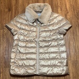 NWT Martha Stewart Faux Fur Down Puffer Jacket Vest Toasted Taupe Quilted Sz L
